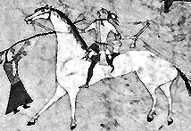 Pictograph of a mounted warrior counting coup